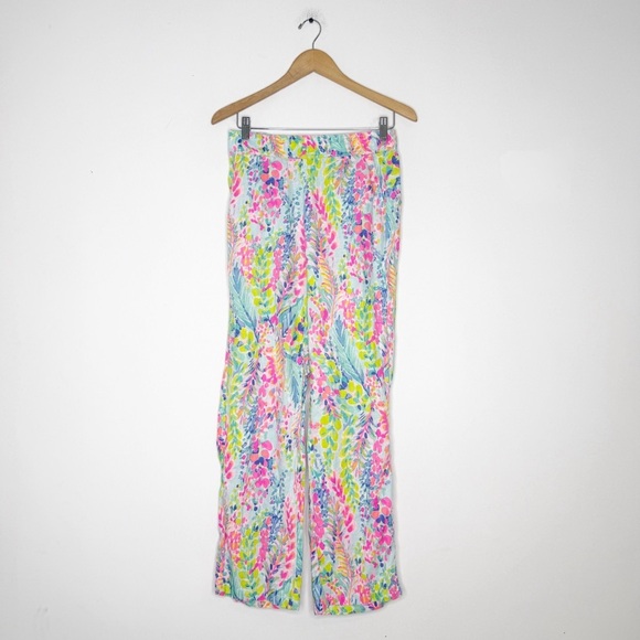 Lilly Pulitzer Linen Palazzo Pants XS Tropical Print Wide Leg Resort Wear - Picture 1 of 7